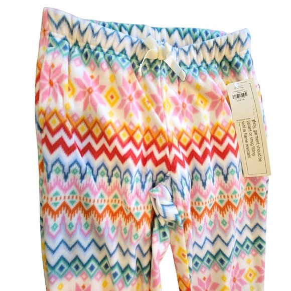 Old Navy Pants Girls Pink and White Fleece Fair Isle Jogger Size M JJ2180 - Picture 2 of 5